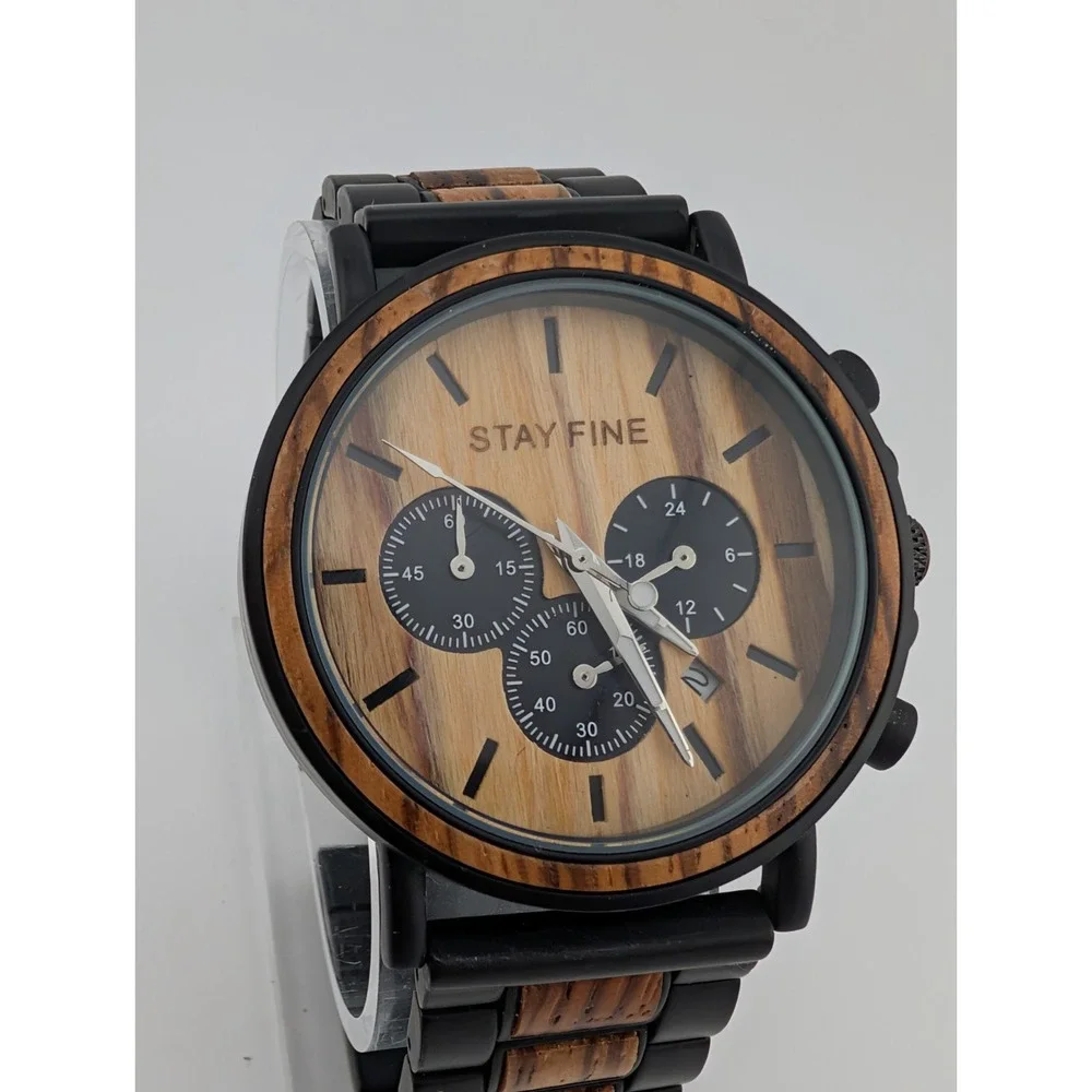 Stay Fine Wood‎ Chronograph Quartz Watch Men 44mm Case 7